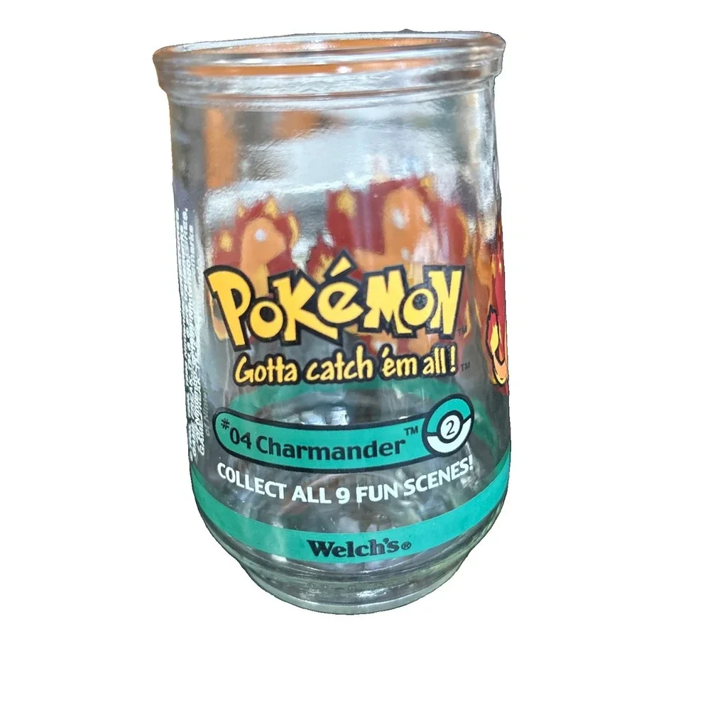 1999 Nintendo Pokemon #4 Charmander Vintage Game Freak Welchs Jelly Jar Cup &lid